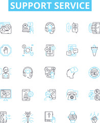 Support service vector line icons set. Service, Support, Assistance, Help, Guidance, Backup, Backup-Support illustration outline concept symbols and signs