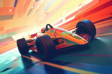 Colorful Illustrations of a Race Car Speeding During a Racing Competition
