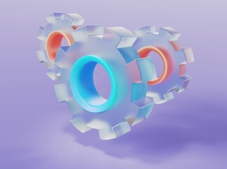 Glass gears on an isolated background 3d render