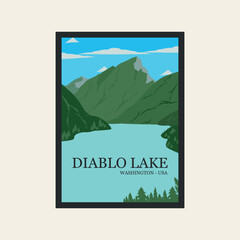 Naklejka na ściany i meble diablo lake poster vintage art design illustration
