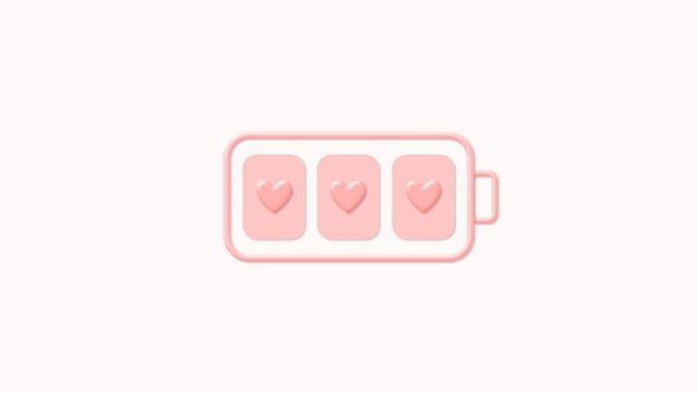 Animation or motion graphics Cute hand drawn battery charging pink hearts Valentine's Day card, seamless video