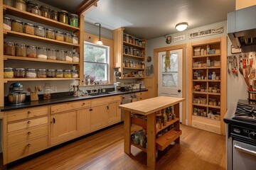 uncomplicated kitchen with efficient layout and well-stocked pantry, created with generative ai - obrazy, fototapety, plakaty