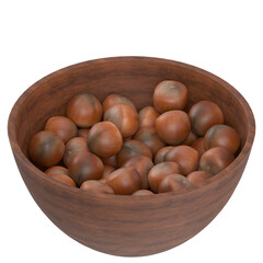 3D rendering illustration of some hazelnuts in a bowl