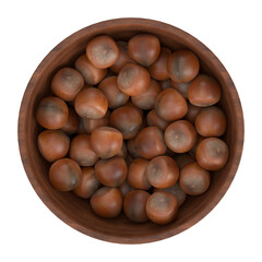 3D rendering illustration of some hazelnuts in a bowl