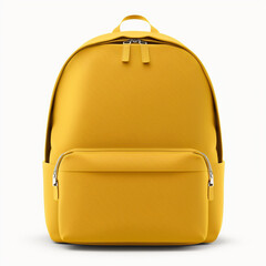 A yellow backpack on white background, front view
