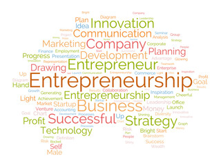Word cloud background concept for Startup Company. Entrepreneurship idea, project innovation opportunity of corporate plan. vector illustration.