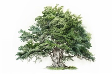 Watercolor isolated illustration of a lovely green cypress tree on white background. Generative AI