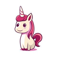 Cute Smiling Unicorn on White Backgrouns. Cartoon Style. Vector