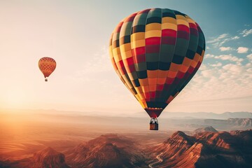 two colorful hot air balloons soaring through the sky. Generative AI