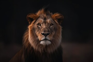 Obraz na płótnie Canvas fierce lion in close up on a black background. Generative AI