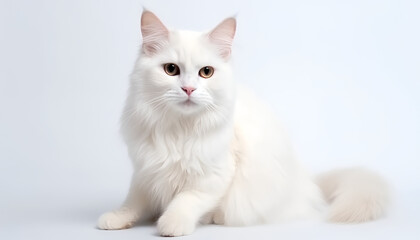 Captivating eyes and cozy vibes: This cute cat steals the show as they stare directly into the camera while resting on a soft, white surface - a truly beautiful kitten indeed.