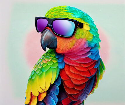 Pop Art Parrot. Parrot in sunglasses. AI generation..