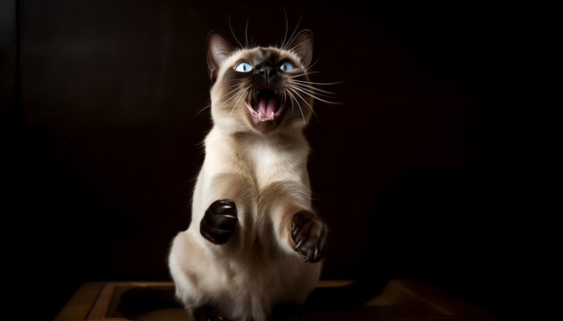 Siamese Cat Playing Raising Paws Making A Funny Face