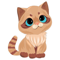 Cute ginger kitten on a white background. Expressive eyes of a pet. Vector graphics