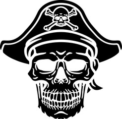 A pirate skull and crossbones jolly roger grim reaper cartoon wearing captain a hat and eye patch