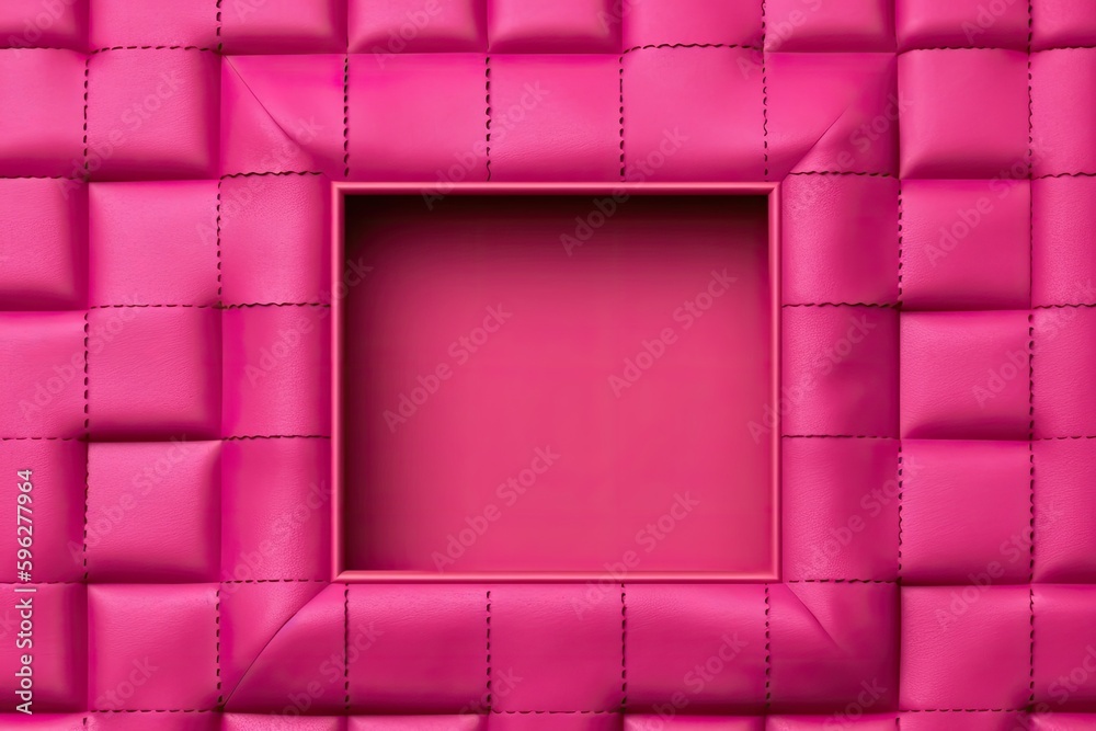 Poster pink wall with a square opening in the center. Generative AI