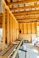 The internal structure of the block wooden house consists of wooden bars