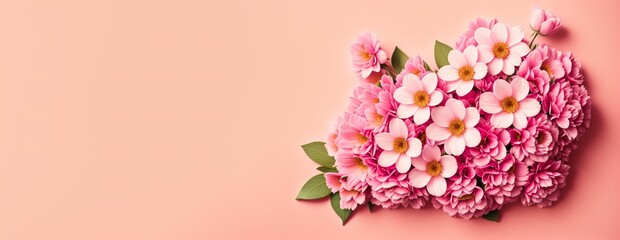 Fototapeta na wymiar spring flowers on pink background card banner Generative AI