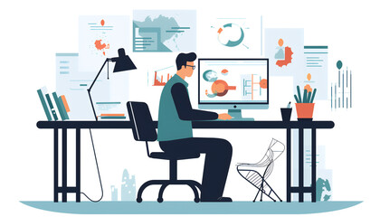 Businessperson uses vector graphics to bring characters to life, vector graphics