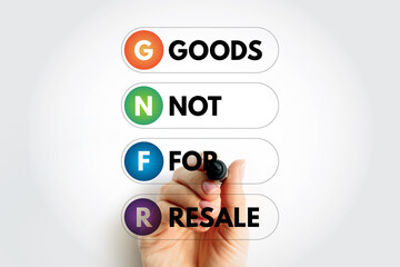 GNFR Goods Not For Resale - any goods that a business may use that aren't then sold on as a product, acronym text with marker