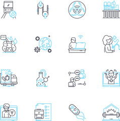 Fototapeta premium Justice fairness linear icons set. Equity, Impartiality, Equality, Righteousness, Integrity, Hsty, Truth line vector and concept signs. Unbiased,Equitable,Impartiality outline illustrations