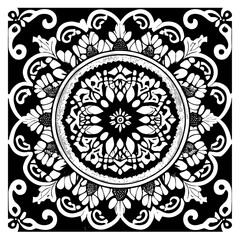 Floral Mandala Pattern Vector Black and White Design