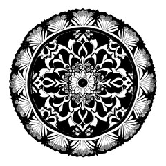 Floral Mandala Pattern Vector Black and White Design