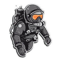Deep-sea diving. Professional diver. Rental and equipment for divers. Cartoon vector illustration. label, sticker, t-shirt printing
