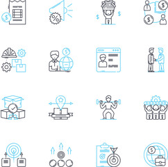 Fototapeta premium Business analytics linear icons set. Metrics , Insights , Performance , Visualization , Dashboard , Optimization , Strategy line vector and concept signs. Forecasting ,Intelligence ,Data outline