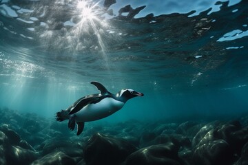Explore the finest Arctic seascape with penguins and fish in a vibrant underwater environment. Generative AI