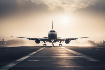 Fototapeta na wymiar Minimalist graphic of cargo plane departing runway. Generative AI