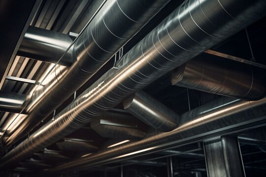 Air flow arrows in industrial ductwork. Generative AI