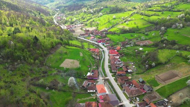 Drone flight above a Romanian tipical village, Arad, Romania.