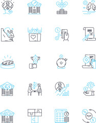 Obraz na płótnie Canvas Corporate budgeting linear icons set. Forecasting, Planning, Costing, Accounting, Allocation, Analysis, Projection line vector and concept signs. Fund,Revenue,Expense outline illustrations