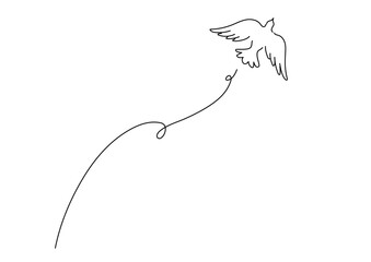 空高く舞う白い鳩のシンプルなベクター線イラスト