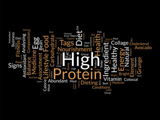 Word cloud background concept for High protein. Change your lifestyle with healthy nutrition organic food eating. vector illustration.