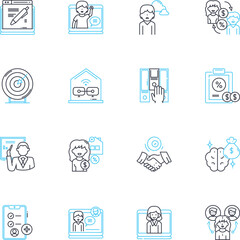 Satellite office linear icons set. Remote, Branch, Outpost, Offsite, Workspace, Desk, Co-working line vector and concept signs. Location,Virtual,Hybrid outline illustrations