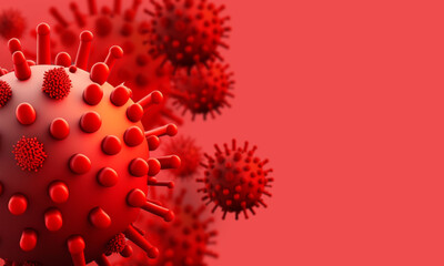 Attack of viruses, germs and bacteria. Red virus mockup.Medicine concept. Generative AI.