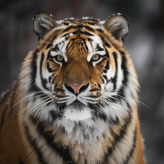 Tiger in wild winter nature. Generative AI.