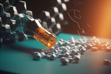 Illustration of encorafenib drug molecule for melanoma treatment. Generative AI - obrazy, fototapety, plakaty