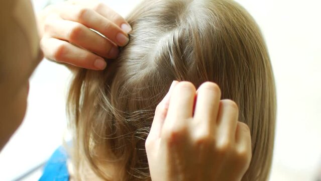 Mom destroys lice on her daughter's head