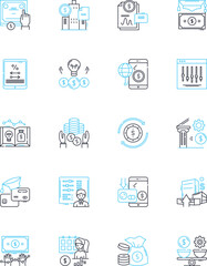 Investment trust linear icons set. Asset, Portfolio, Security, Fund, Shares, Equity, Dividend line vector and concept signs. Income,Management,Growth outline illustrations