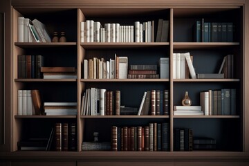 Empty bookcase with plain books. Generative AI