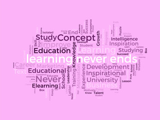 Word cloud background concept for learning never ends. career development for skill growth success. vector illustration.