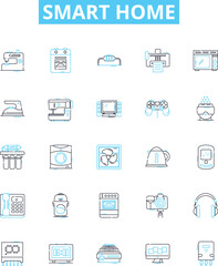 Smart home vector line icons set. Smart, Home, Automation, Smartphones, Connectivity, Lighting, Heating illustration outline concept symbols and signs