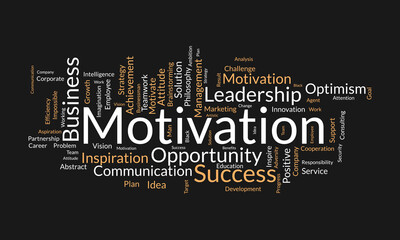 Word cloud background concept for Motivation. Positive inspirational attitude can better opportunity for success achievement. vector illustration.