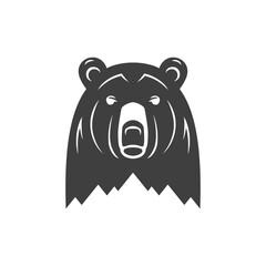 Bear mountain head monochrome silhouette camping hunting vintage logo design vector