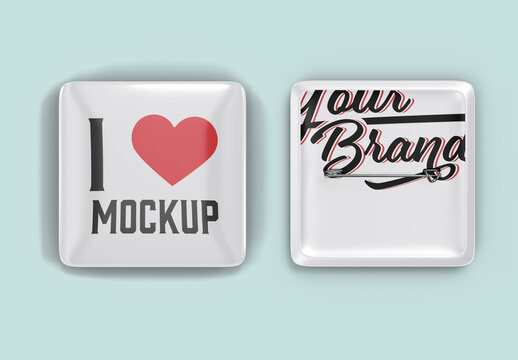 Square Metallic Button Pins Mockup