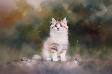 Illustration of a cute fluffy cat, Generative AI.