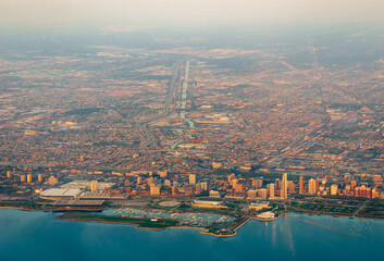 Overlook of the Chicago skyline on a Hazy Summer Day